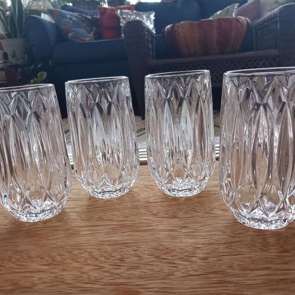 Mikasa Saxon Highball  6” Glasses 13oz Set of 4 Clear Cut Crystal Tumblers Heavy